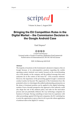 Bringing the EU Competition Rules in the Digital Market – the Commission Decision in the Google Android Case