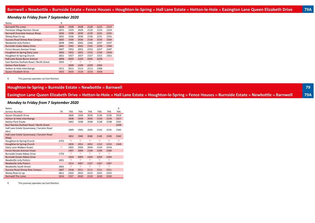 Go North East A4 Landscape Timetable