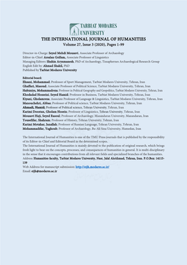 THE INTERNATIONAL JOURNAL of HUMANITIES Volume 27, Issue 3 (2020), Pages 1-99