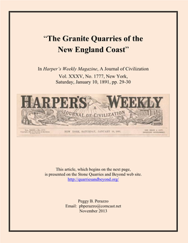 “The Granite Quarries of the New England Coast”