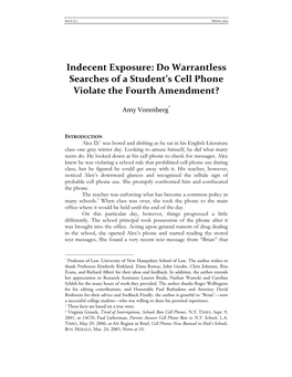 Indecent Exposure: Do Warrantless Searches of a Student’S Cell Phone Violate the Fourth Amendment?