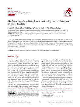 Akashiwo Sanguinea (Dinophyceae) Extruding Mucous from Pores on the Cell Surface