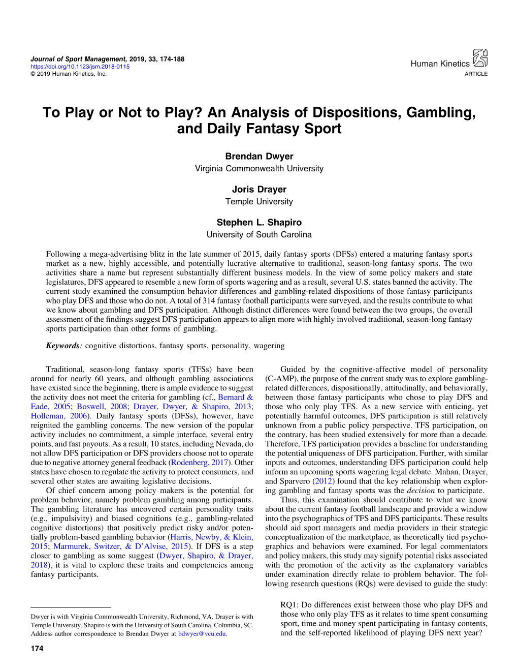 An Analysis of Dispositions, Gambling, and Daily Fantasy Sport
