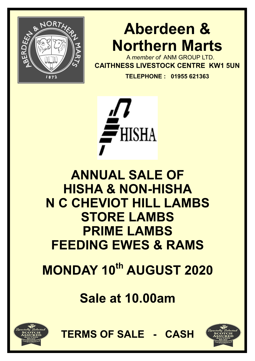 Caithness Livestock Centre Kw1 5Un Telephone : 01955 621363