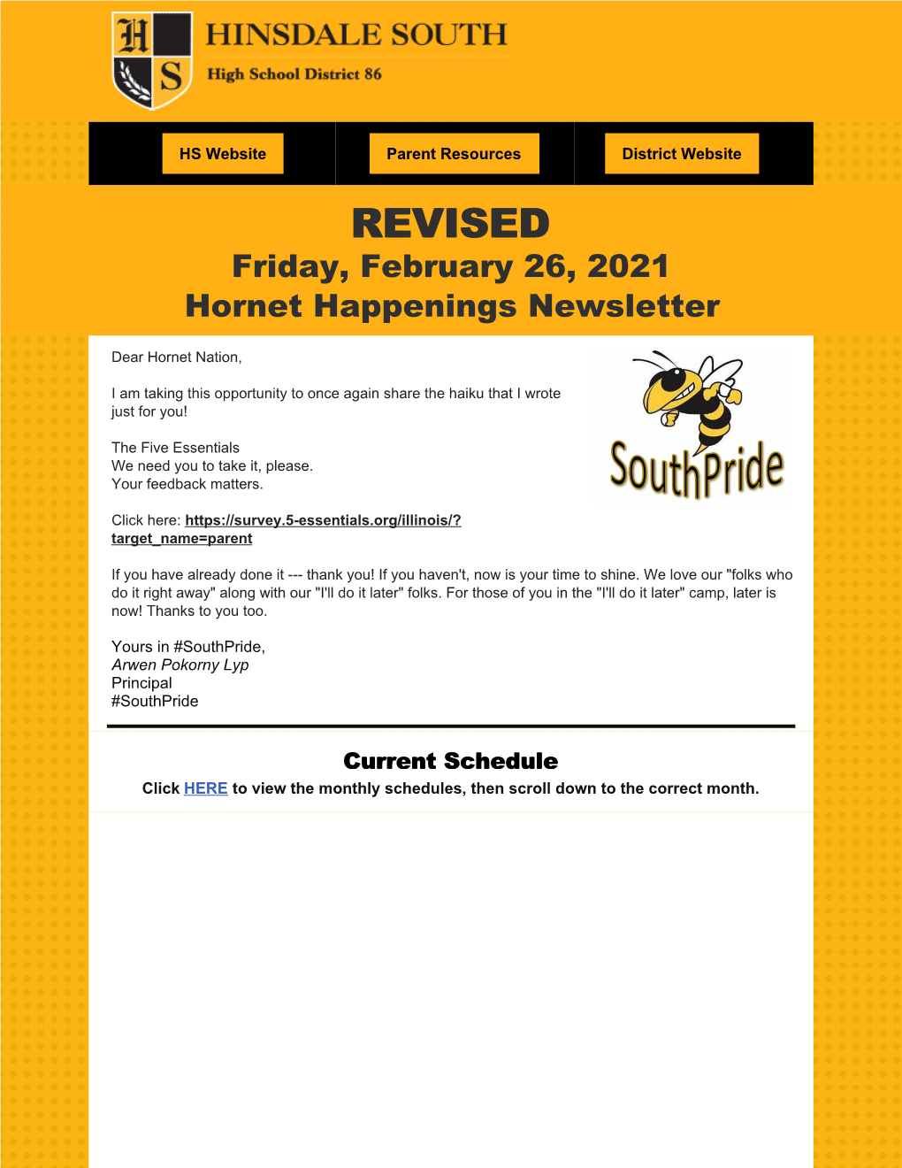 REVISED Friday, February 26, 2021 Hornet Happenings Newsletter