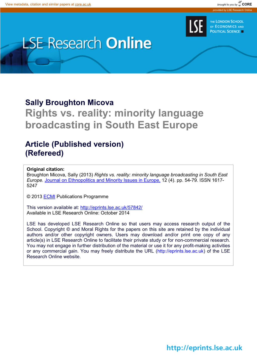 Minority Language Broadcasting in South East Europe
