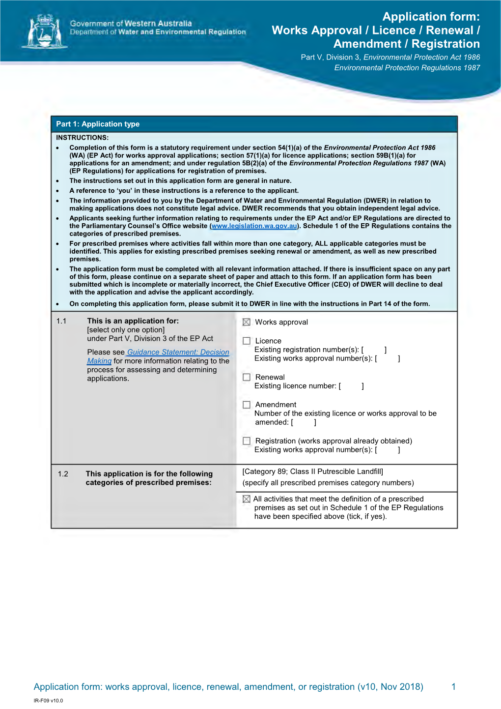 Covalent Lithium Pty Ltd Name/S): [The Proposed Holder of the Works Approval, Licence Or Registration]