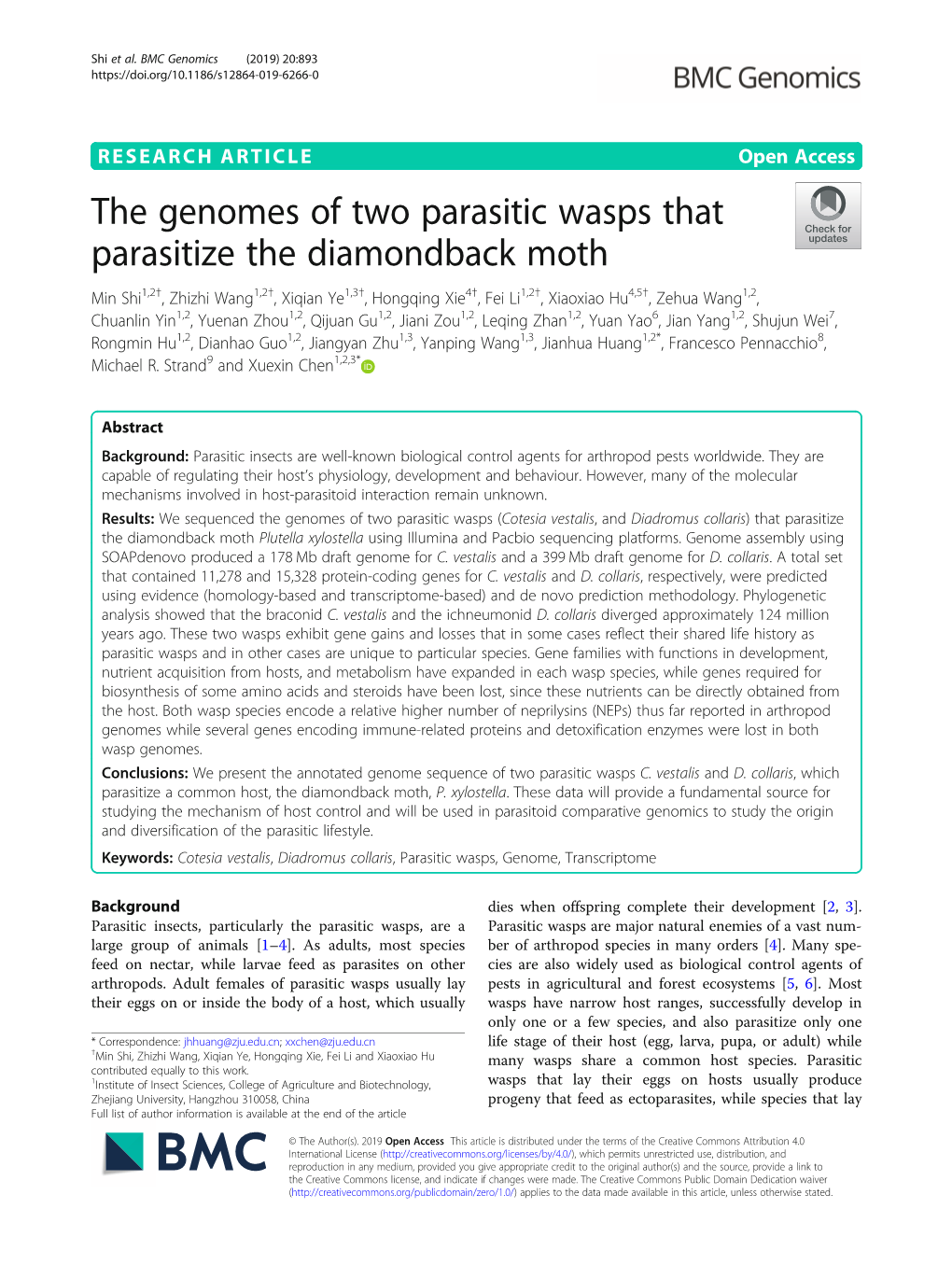 The Genomes of Two Parasitic Wasps That Parasitize the Diamondback Moth