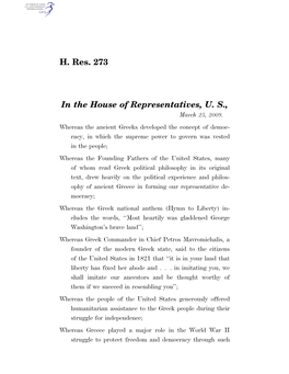 H. Res. 273 in the House of Representatives, U