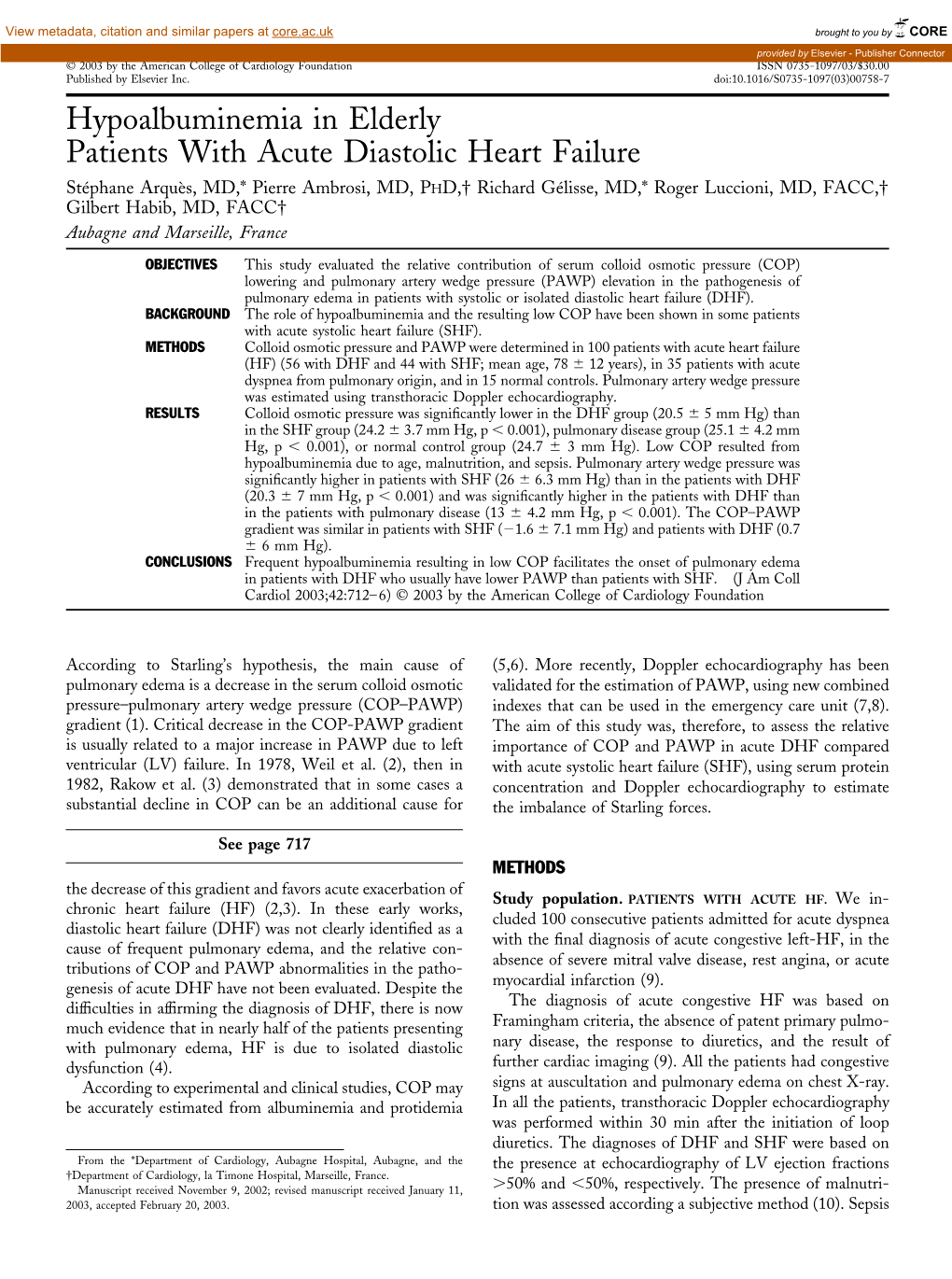 Hypoalbuminemia in Elderly Patients with Acute Diastolic Heart Failure