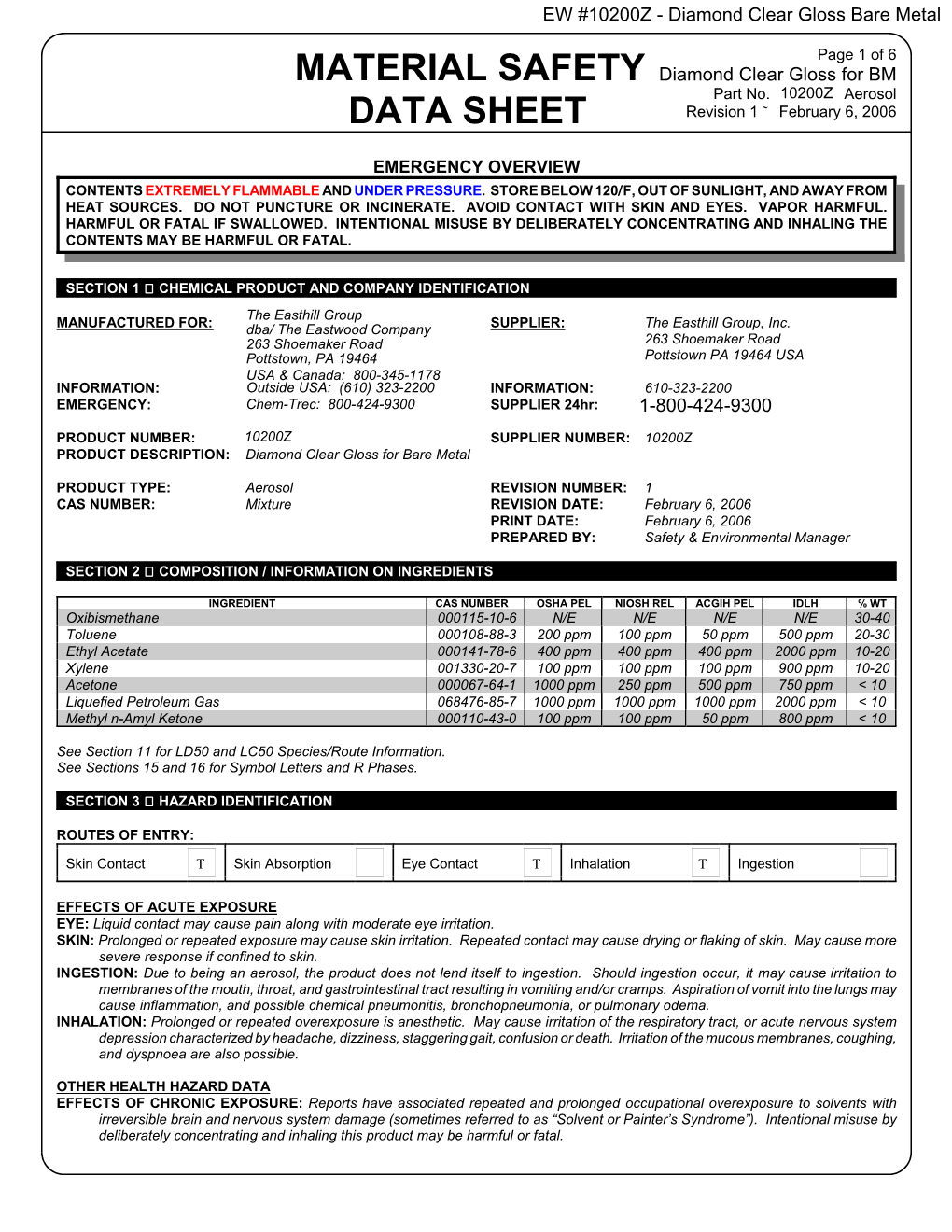 (Eastwood)\WPD Files\MSDS Easthill E6184CT Diamond C