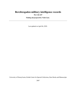 Berchtesgaden Military Intelligence Records Ms