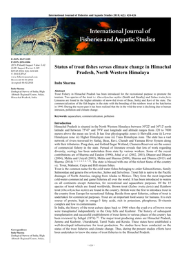 Status of Trout Fishes Versus Climate Change in Himachal Pradesh, North