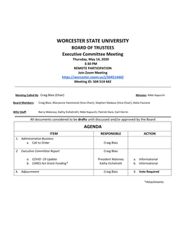 WORCESTER STATE UNIVERSITY BOARD of TRUSTEES Executive