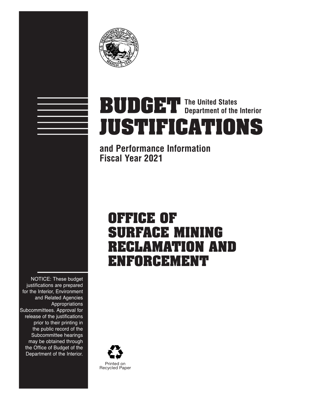 OSMRE FY 2021 Budget Report