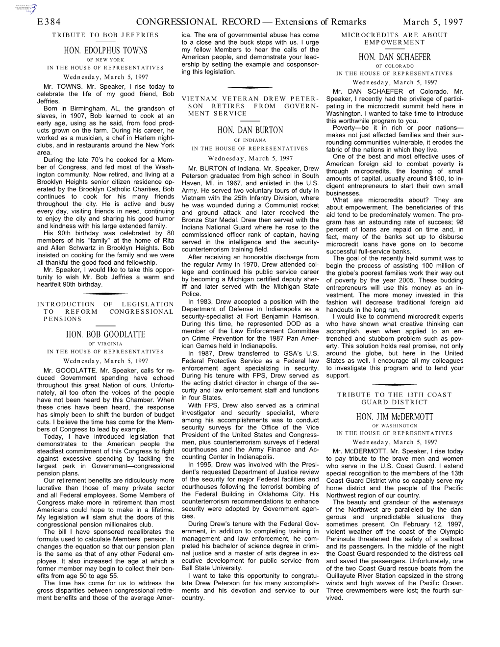 CONGRESSIONAL RECORD — Extensions of Remarks March 5, 1997 TRIBUTE to BOB JEFFRIES Ica