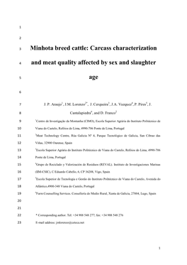 Minhota Breed Cattle: Carcass Characterization and Meat Quality