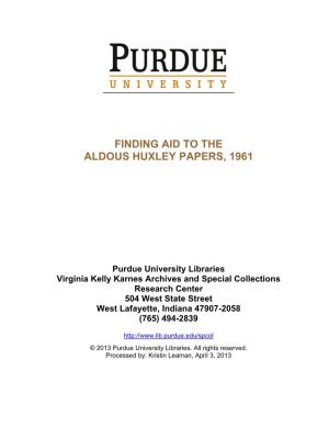 Finding Aid to the Aldous Huxley Papers, 1961