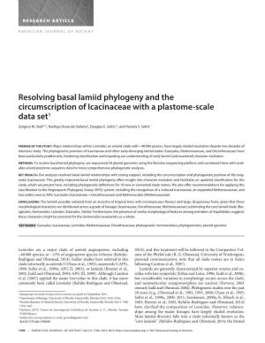 Resolving Basal Lamiid Phylogeny and the Circumscription of Icacinaceae with a Plastome-Scale Data Set1