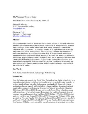 The Web As an Object of Study Published in New Media And