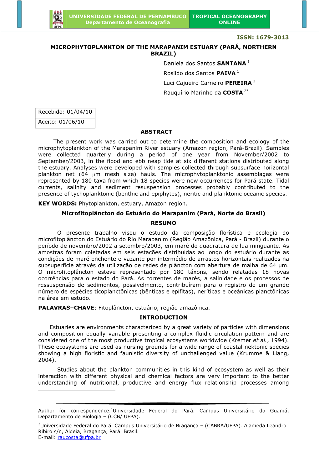 Microphytoplankton of the Marapanim Estuary (Pará, Northern