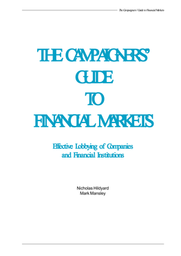 Campaigners' Guide to Financial Markets