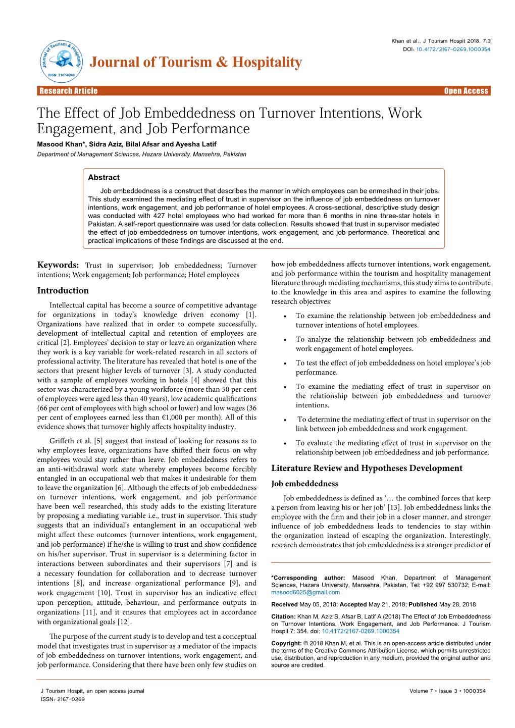 The Effect of Job Embeddedness on Turnover Intentions, Work