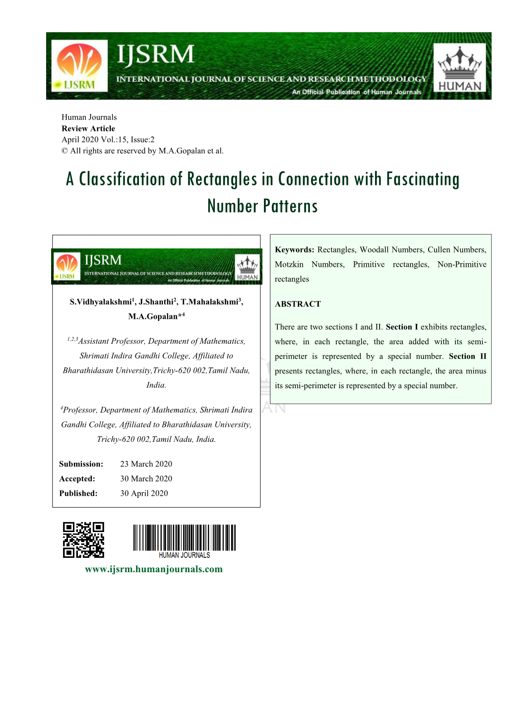 A Classification of Rectangles in Connection with Fascinating Number Patterns