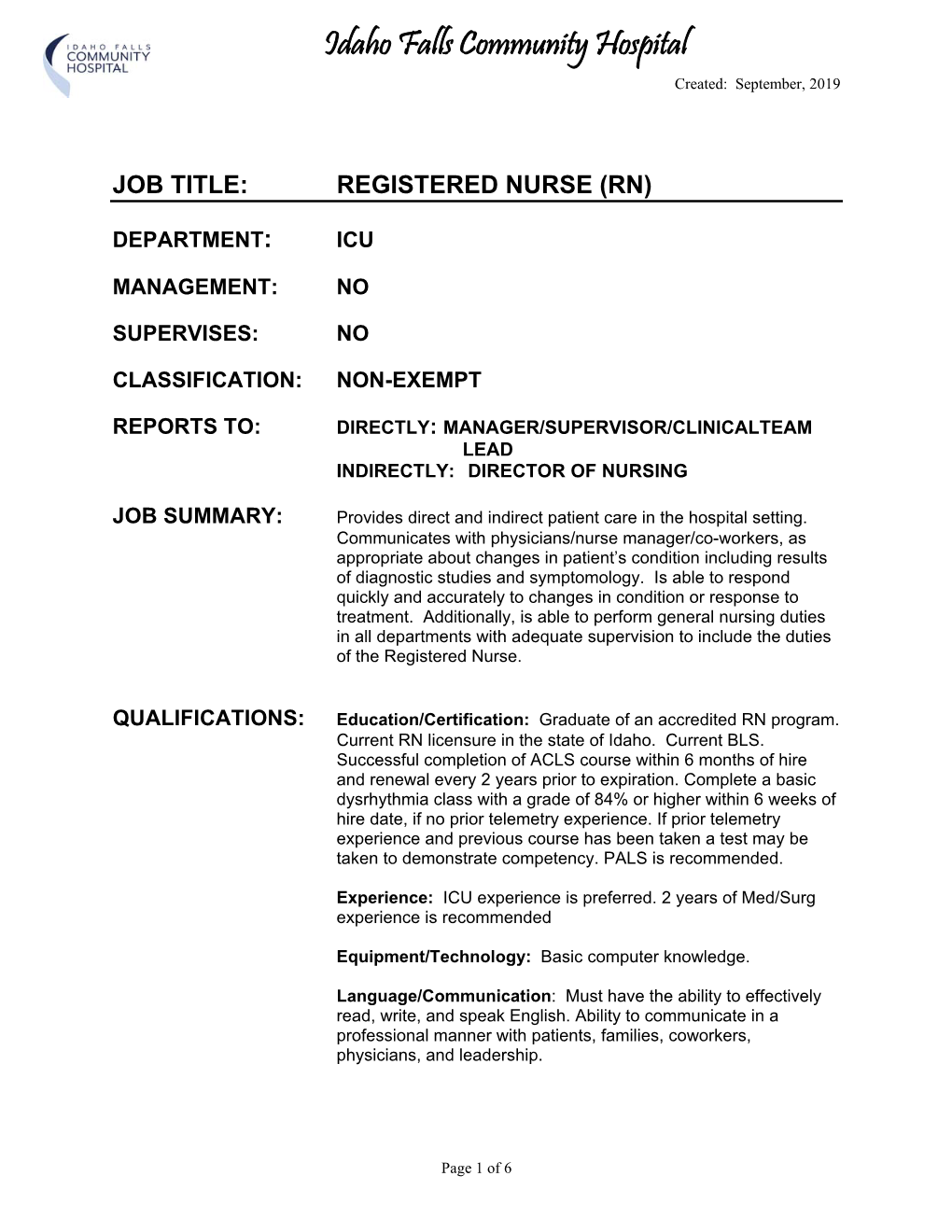 Job Title: Registered Nurse (Rn)