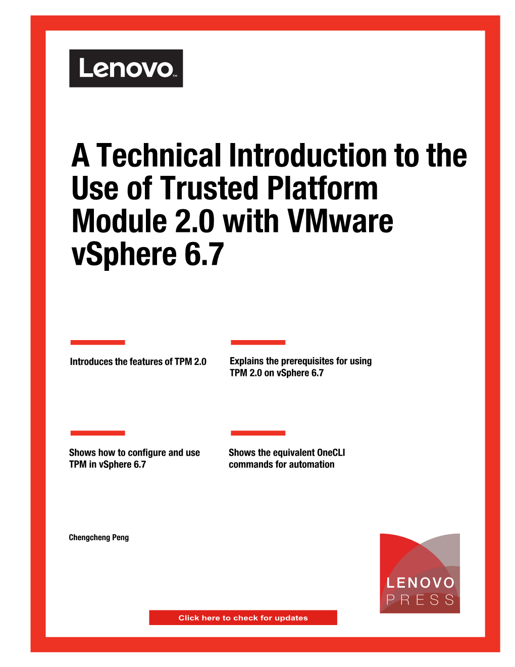 A Technical Introduction to the Use of Trusted Platform Module 2.0 with Vmware Vsphere 6.7