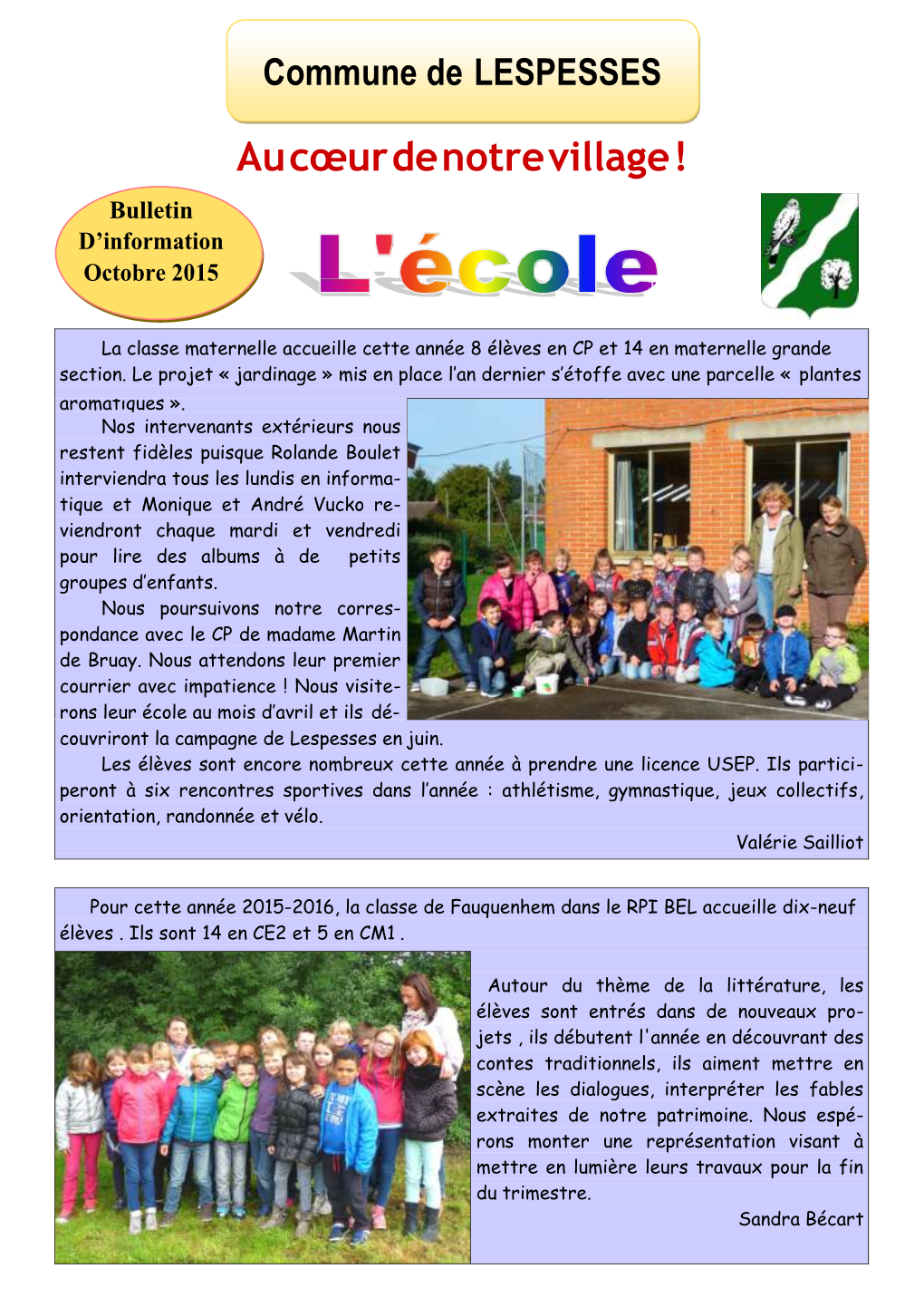 Au Cœur De Notre Village ! Bulletin D’Information Octobre 2015