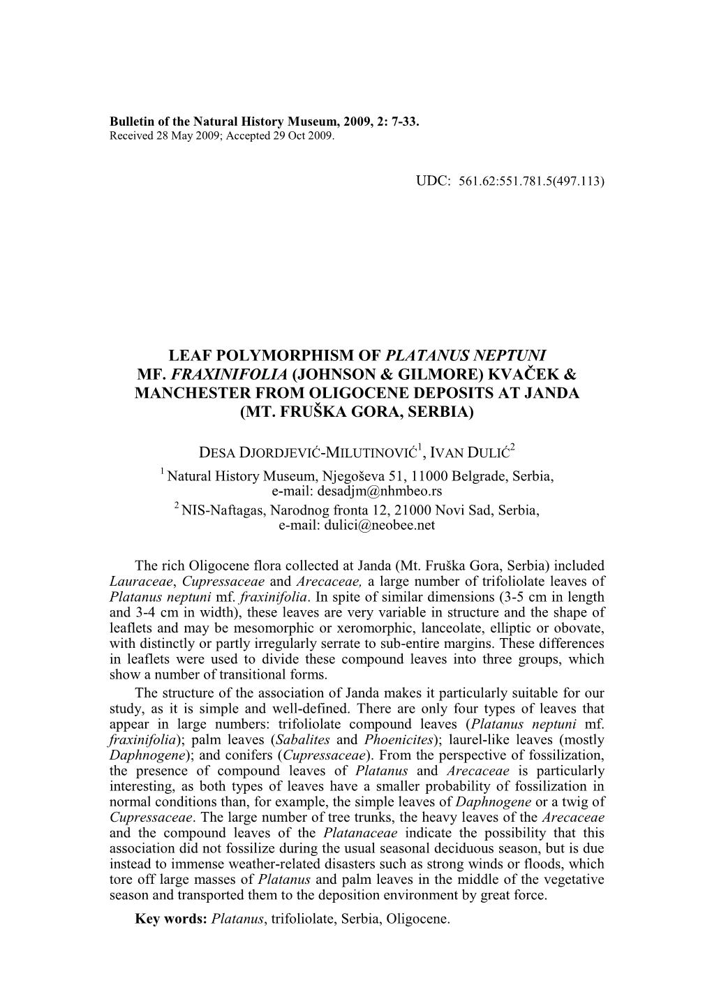 Leaf Polymorphism of Platanus Neptuni Mf