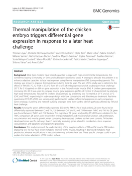Thermal Manipulation of the Chicken Embryo Triggers Differential Gene