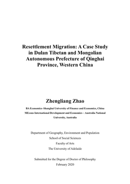 Resettlement Migration: a Case Study in Dulan Tibetan and Mongolian Autonomous Prefecture of Qinghai Province, Western China