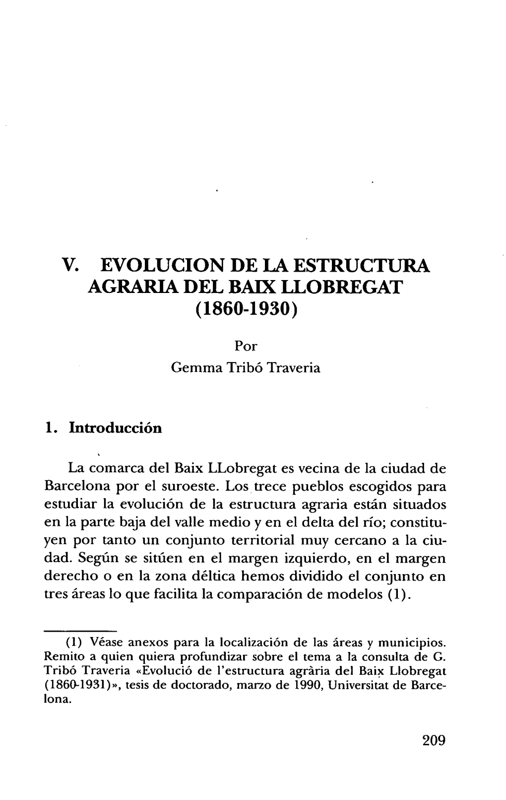 V. Evolucion De La Estructura Agraria Del Baix Llobregat (1860-1930 )