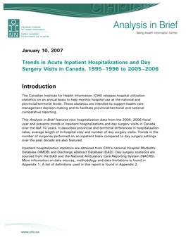 Trends in Acute Inpatient Hospitalizations and Day Surgery Visits in Canada, 1995–1996 to 2005–2006
