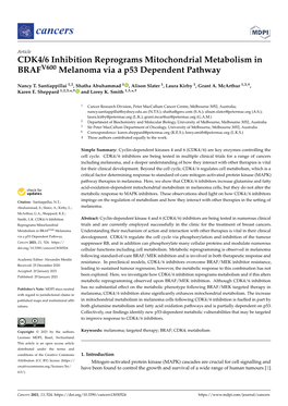 CDK4/6 Inhibition Reprograms Mitochondrial Metabolism in BRAFV600 Melanoma Via a P53 Dependent Pathway