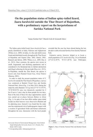 On the Population Status of Indian Spiny-Tailed Lizard, Saara Hardwickii