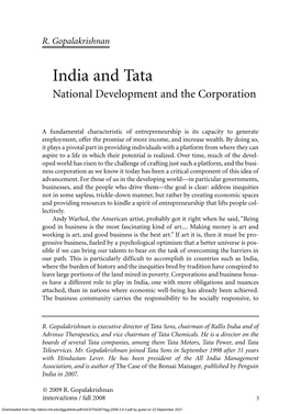 India and Tata National Development and the Corporation