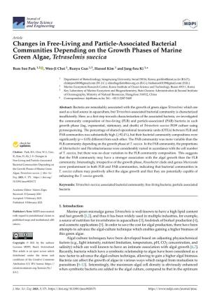 Changes in Free-Living and Particle-Associated Bacterial Communities Depending on the Growth Phases of Marine Green Algae, Tetraselmis Suecica