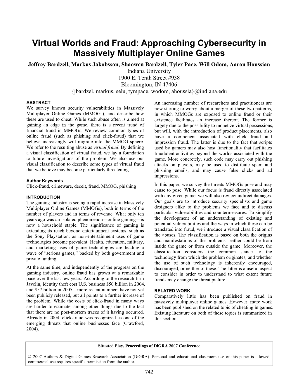 Virtual Worlds and Fraud: Approaching Cybersecurity in Massively Multiplayer Online Games