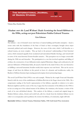 Shadows Over the Land Without Shade: Iconizing the Israeli Kibbutz in the 1950S, Acting-Out Post Palestinian-Nakba Cultural Trauma