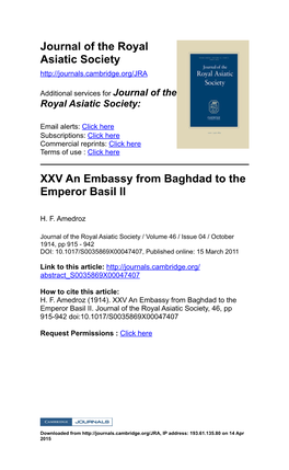 Journal of the Royal Asiatic Society XXV an Embassy from Baghdad To