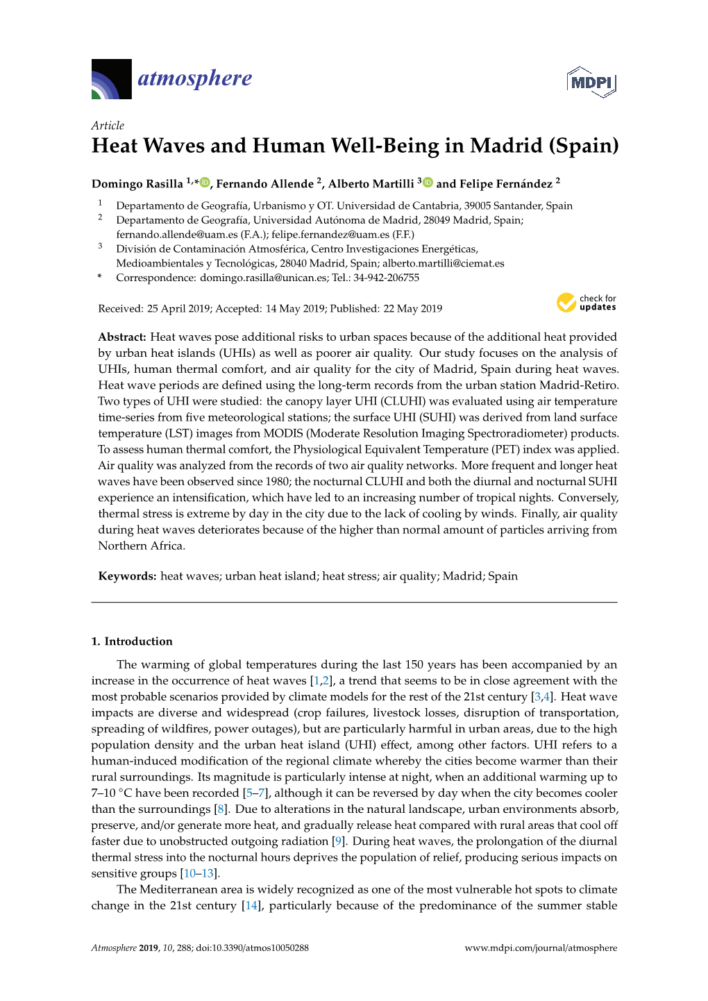 Heat Waves and Human Well-Being in Madrid (Spain)