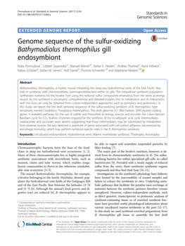 Genome Sequence of the Sulfur-Oxidizing Bathymodiolus Thermophilus Gill Endosymbiont Ruby Ponnudurai1, Lizbeth Sayavedra2†, Manuel Kleiner3†, Stefan E