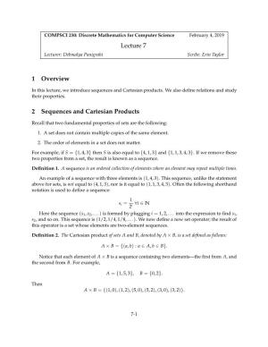 Lecture 7 1 Overview 2 Sequences and Cartesian Products