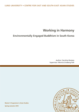 Working in Harmony Environmentally Engaged Buddhism in South Korea