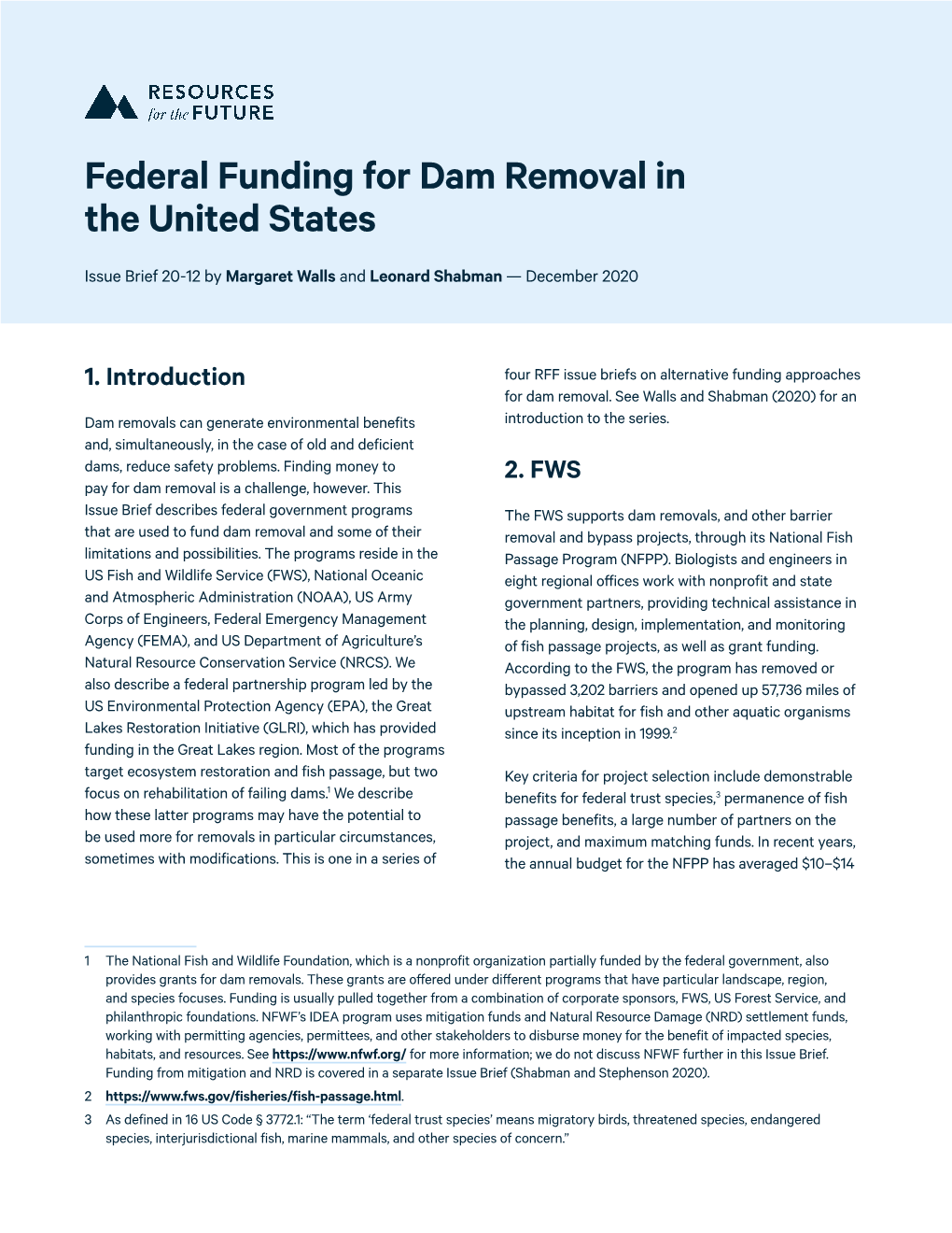 Federal Funding for Dam Removal in the United States