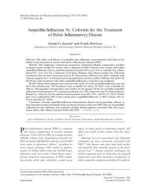 Ampicillin/Sulbactam Vs. Cefoxitin for the Treatment of Pelvic Inflammatory Disease
