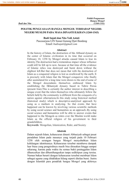 Politik Penguasaan Bangsa Mongol Terhadap Negeri- Negeri Muslim Pada Masa Dinasti Ilkhan (1260-1343)